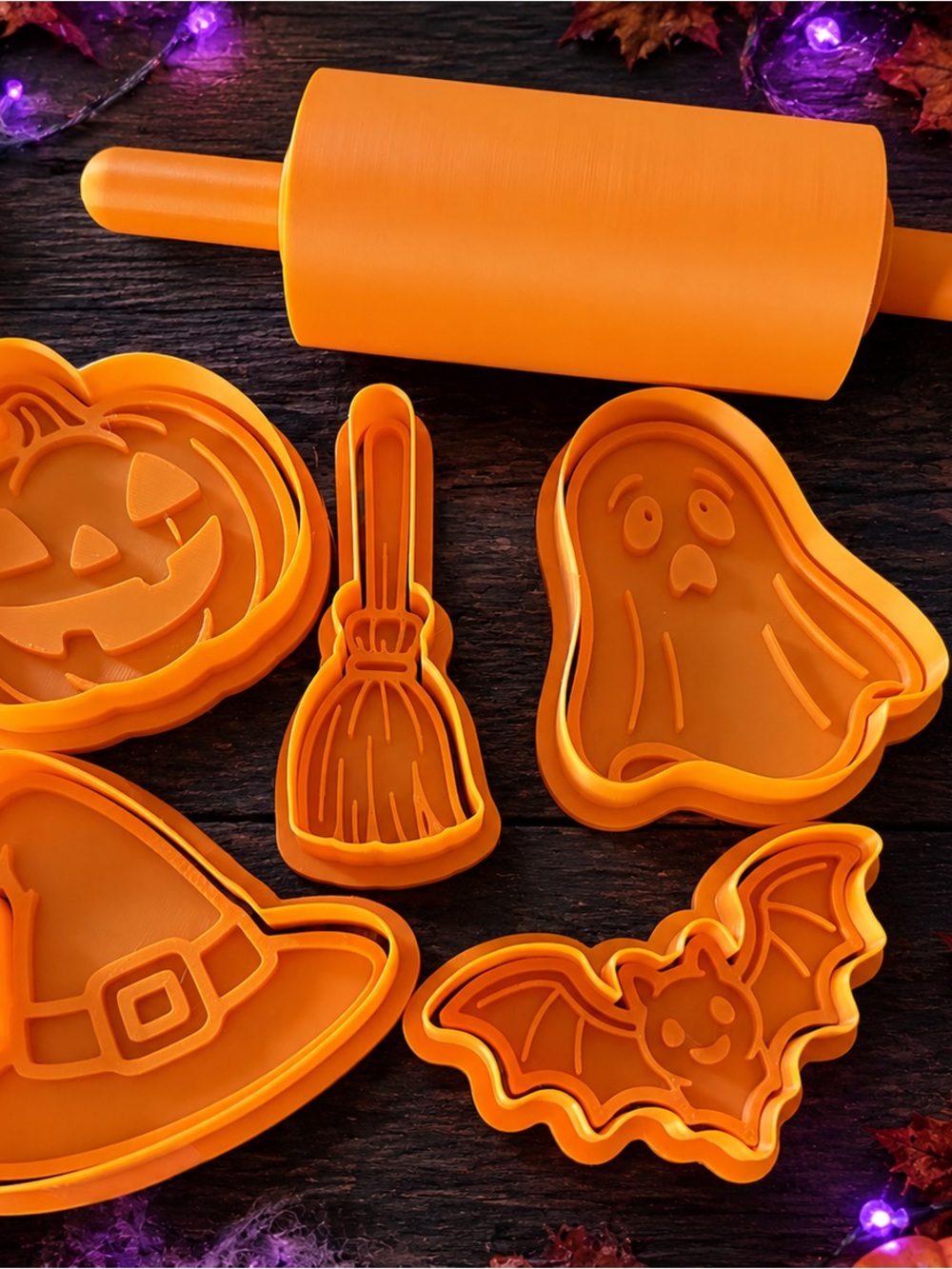 Orange Halloween play doh or Cookie Cutter Set with Rolling Pin -